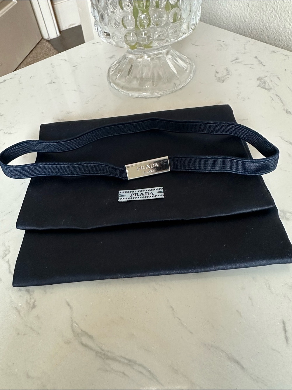PRADA Navy Elastic Logo Headband (or choker)